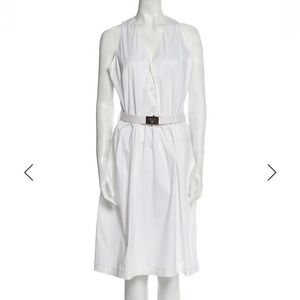 Prada White Sleeveless Midi Shirt Dress with Belt